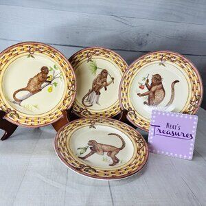 American Atelier MONKEY 5029 Jungle Bamboo Rim Porcelain Salad Lunch Plate Set 4